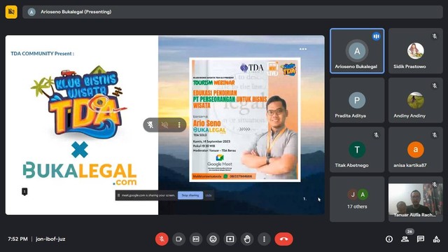 TDA Klub Bisnis Wisata Langsungkan Zoom Meeting Bahas Pendirian PT Perseorangan