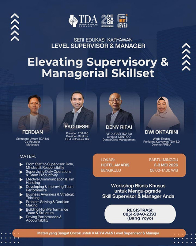 TDA Adakan Workshop Elevating Supervisory & Managerial Skillset di Bengkulu
