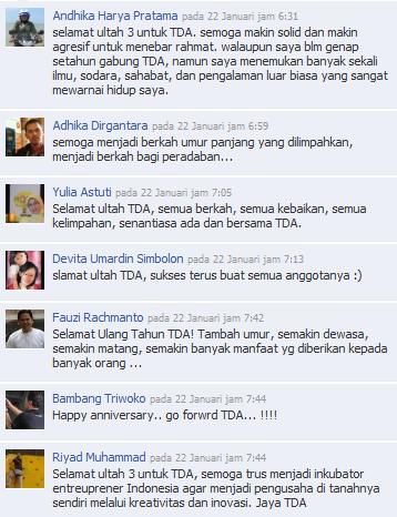 Ucapan Selamat Ultah TDA Melalui Facebook
